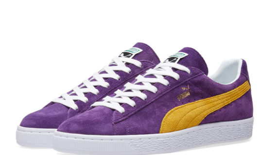 purple and yellow puma suedes