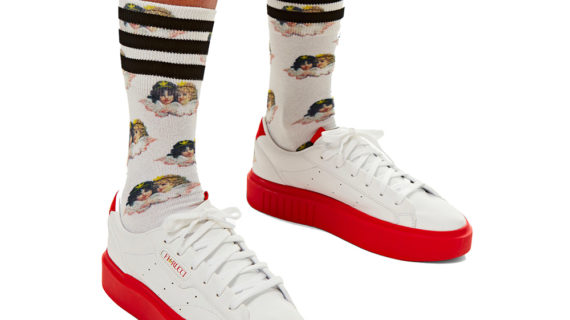 adidas originals x fiorucci super sleek trainers in white and red