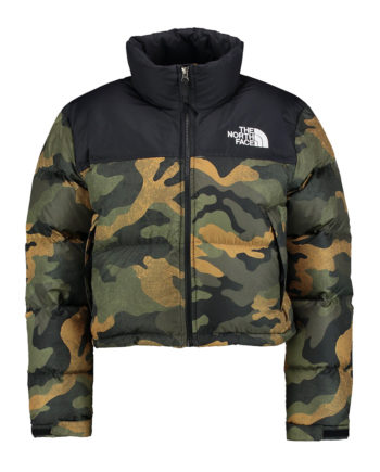 The North Face Nuptse Crop Woman Jacket BURNT OLIVE GREEN WAXED CAMO PRINT