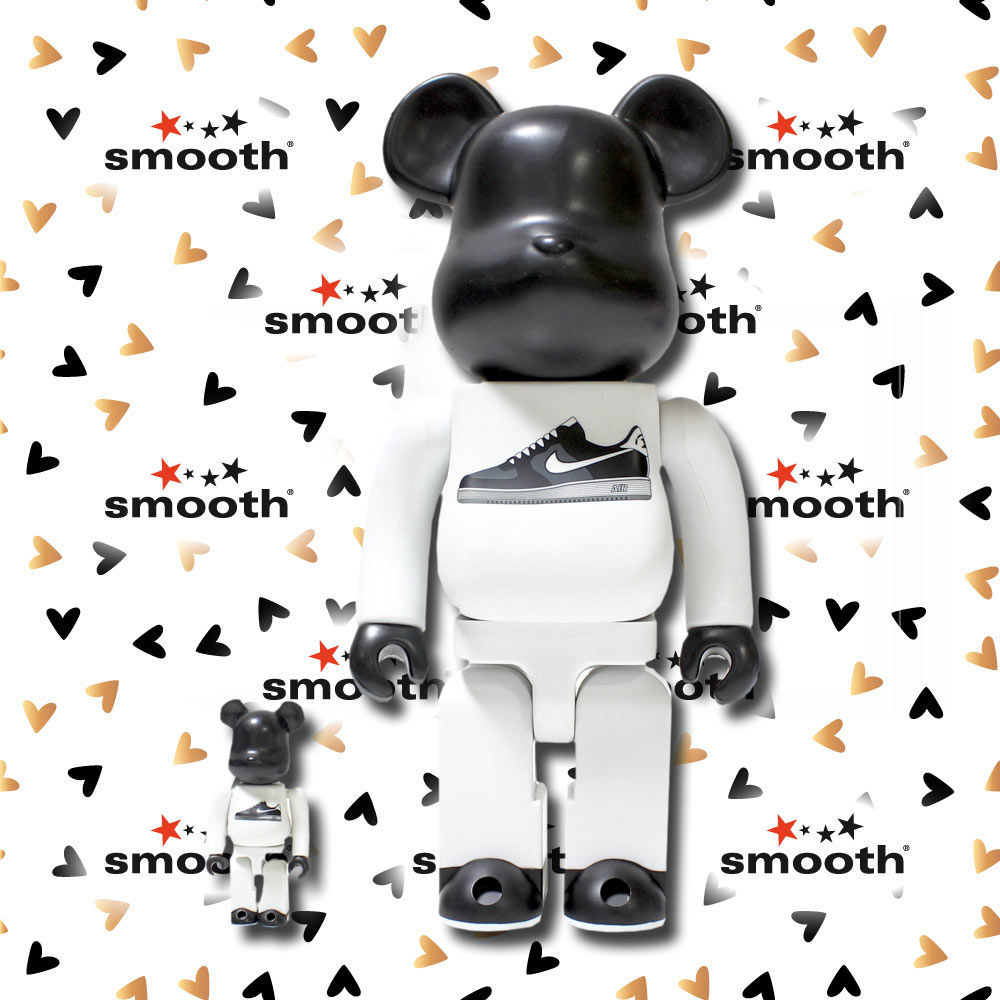 Medicom Toy Nike Lunar Force 1 Bearbrick set 100% 400% Black