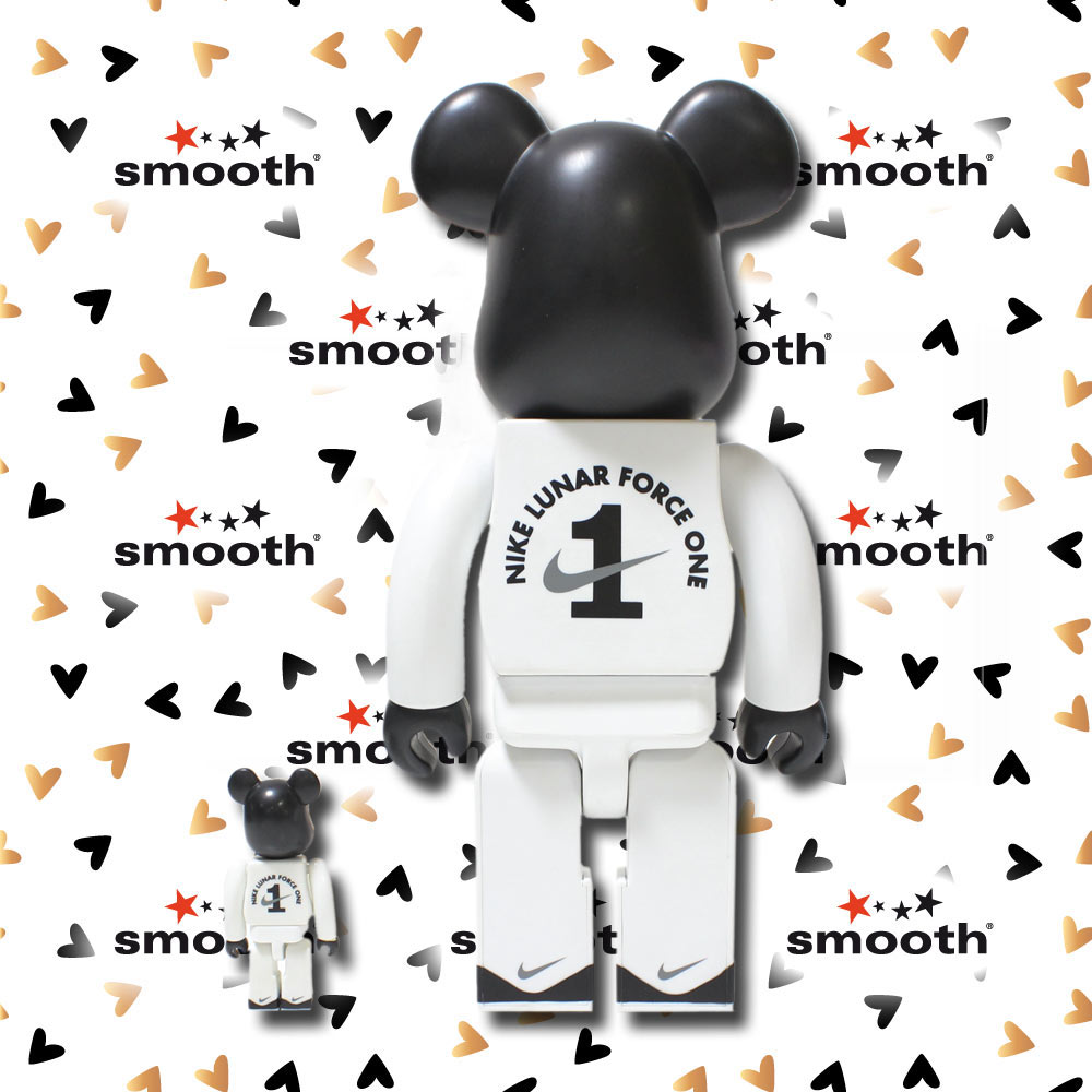 Medicom Toy Nike Lunar Force 1 Bearbrick set 100% 400% Black