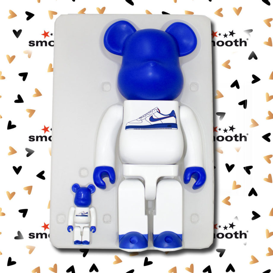 Medicom Toy Nike Lunar Force 1 Bearbrick set 100% 400% White Blue Orange Limited Edition