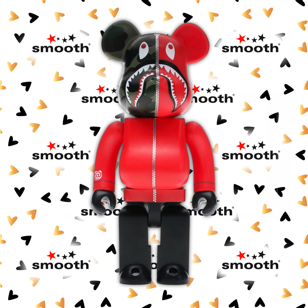 Medicom Toy x A Bathing Ape Bape Play 1ST Shark Camo/Red/Black Bearbrick  400%