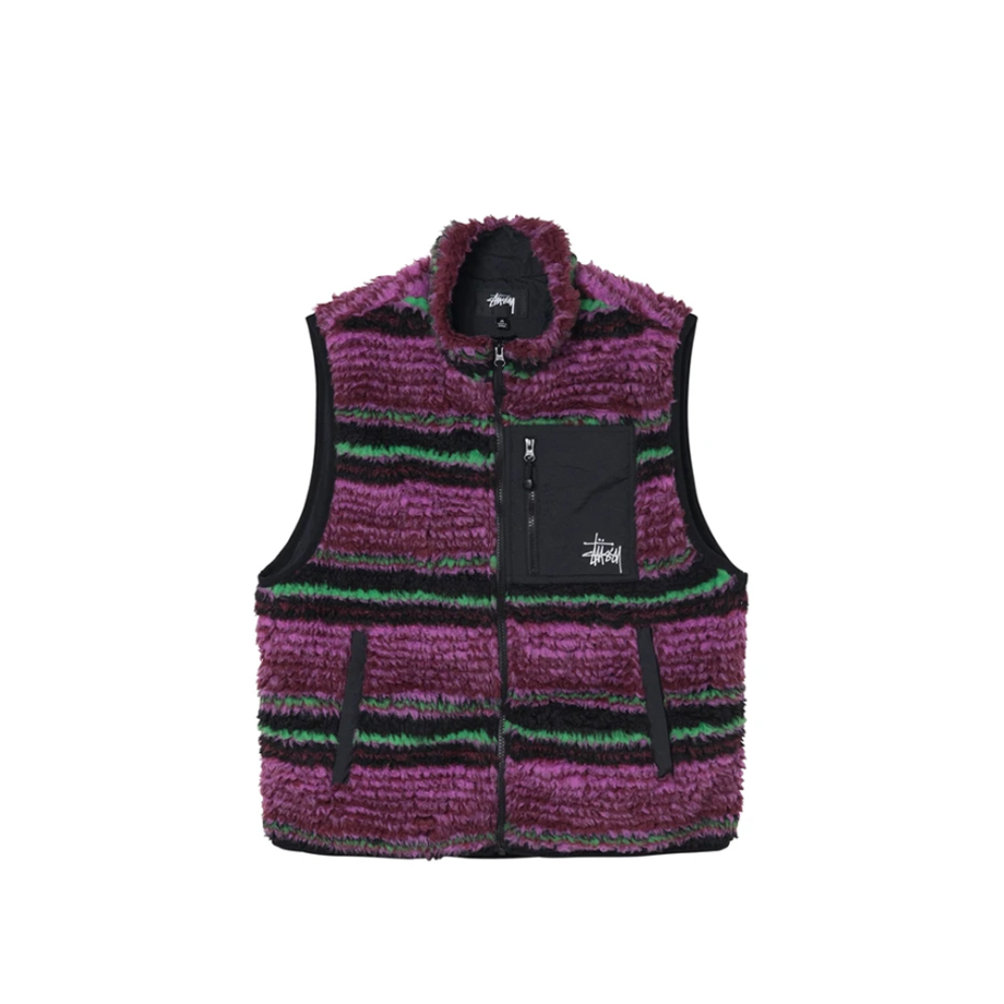 Stussy Striped Sherpa Vest Grape 118468.