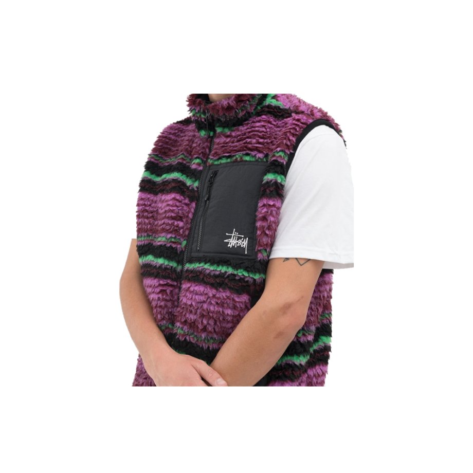 Stussy Striped Sherpa Vest Grape 118468.