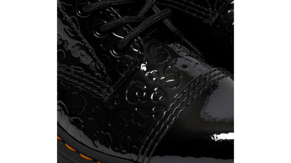 Sinclair Leopard Emboss Patent Leather Platform Boots, Black
