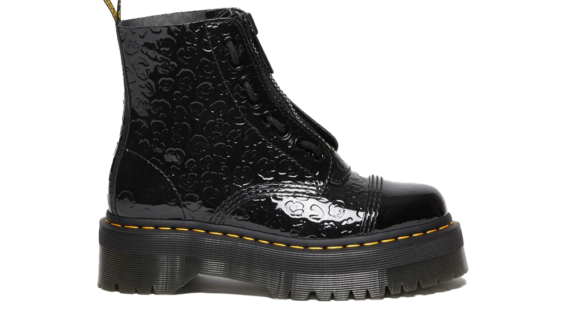 Sinclair Leopard Emboss Patent Leather Platform Boots, Black