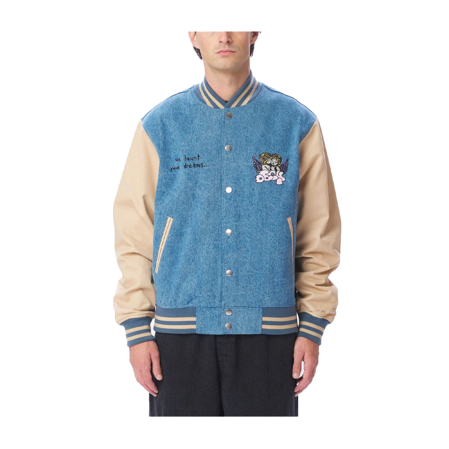 Obey Care Denim Varsity Jacket Light Indigo 121800530