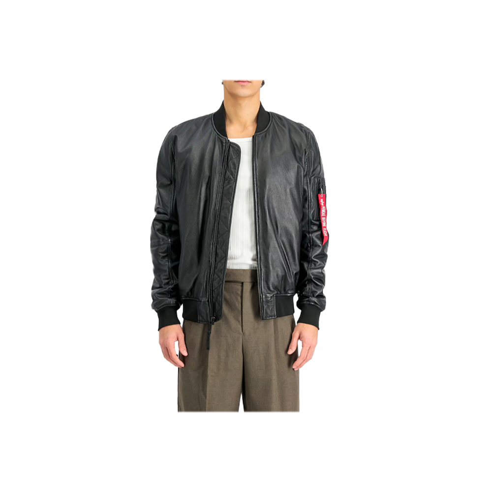 Alpha Industries MA-1 Leather Bomber Jacket Black 156141/03