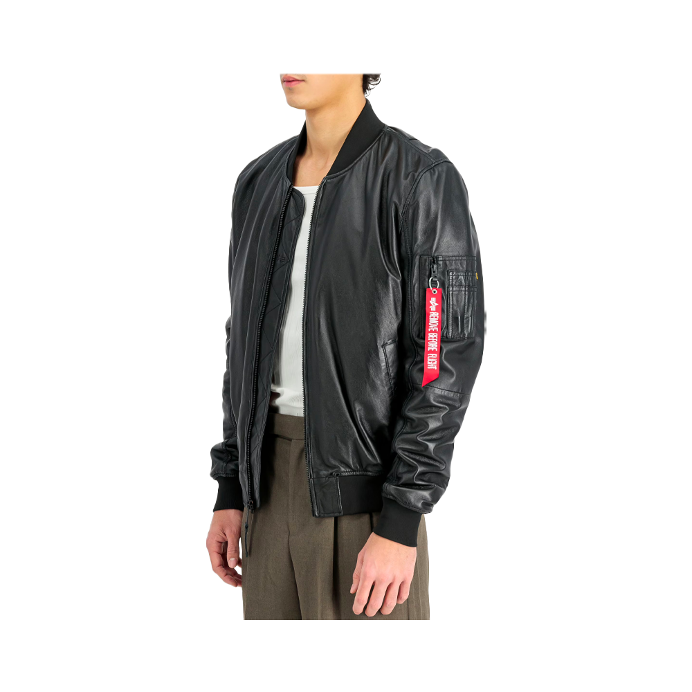 Alpha Industries MA-1 Leather Bomber Jacket Black 156141/03