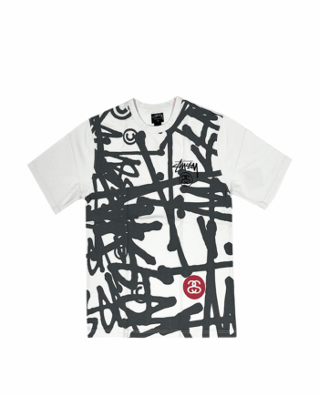 Stüssy All Over Scribble Tee White / Black 014998