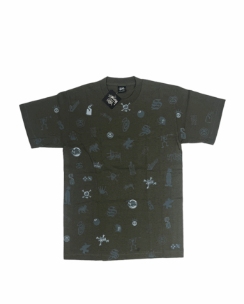 Stussy x Neighborhood Skull Pattern All-Over T-Shirt Black Olive NDST23-ALLOVER