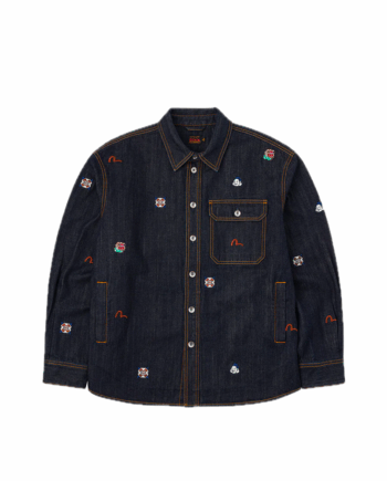 Evisu Allover Embroidery Regular Fit Denim Shirt Jacket Indigo 2EAHTM5SJ1044XXDN