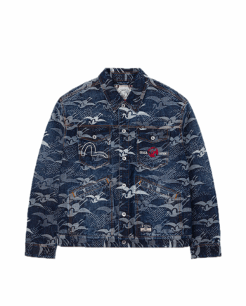 Evisu Allover Seagull Cranes Jacquard Loose Fit Denim Jacket Dark Indigo 2EAHTM5DJ1007LFDN