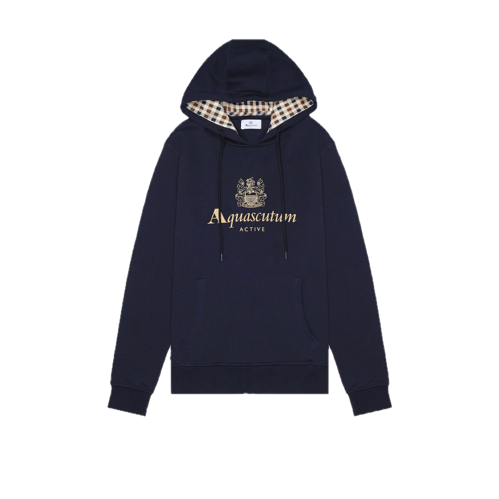Aquascutum Big Logo Hoodie fleece Navy AW_ICON_SW003