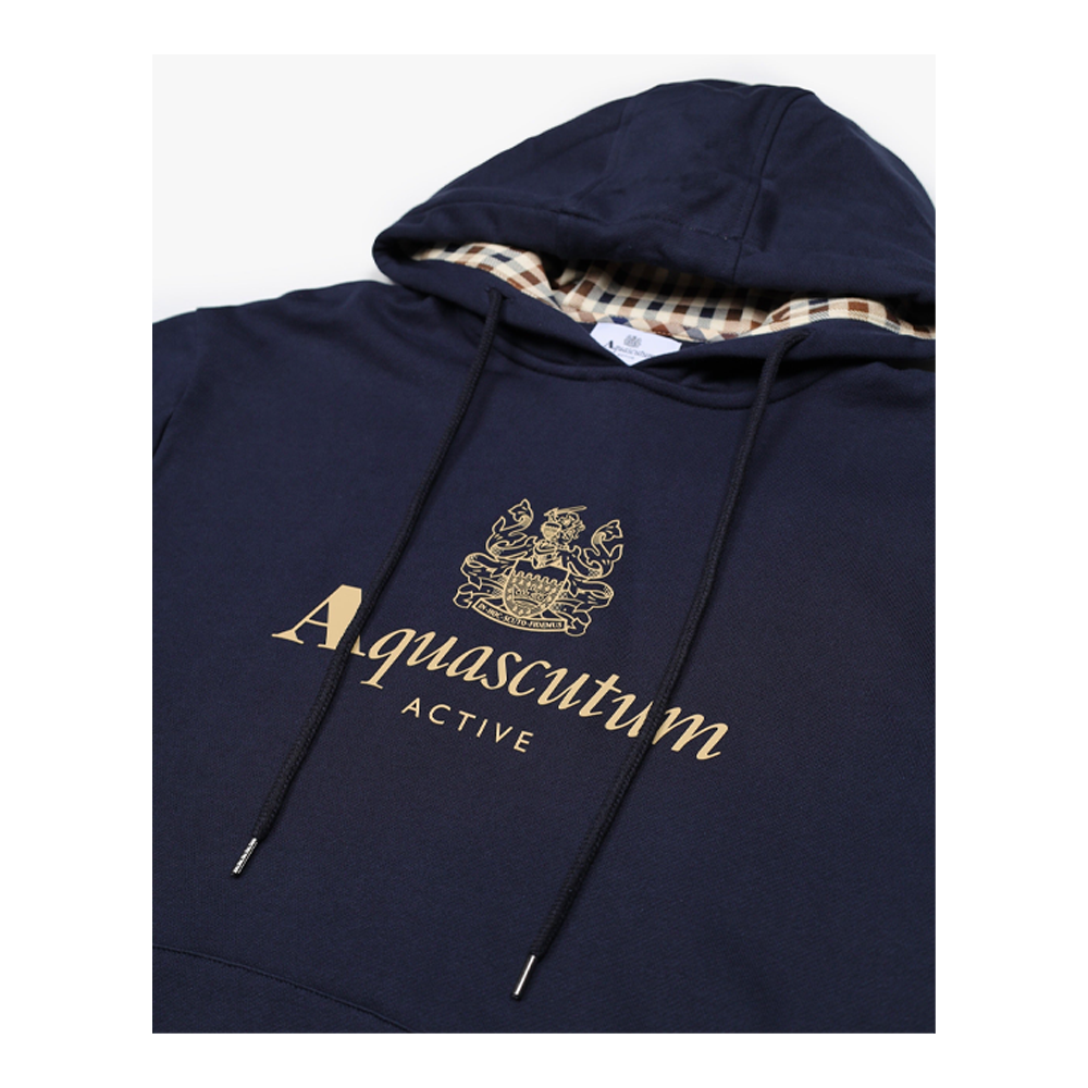 Aquascutum Big Logo Hoodie fleece Navy AW_ICON_SW003