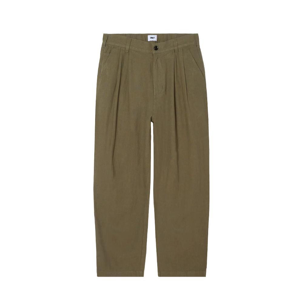 Obey Foster Pleated Linen Pant Smokey Olive 142020273_SOL