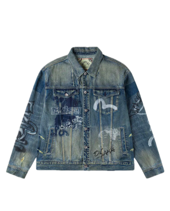 Evisu Allover Graffiti Printed Denim Jacket Indigo 2ESHTM6DJ1009RXDN