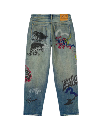 Evisu Allover Graffiti Printed Denim Jeans #2030 Indigo 2ESHTM6JE105330DN