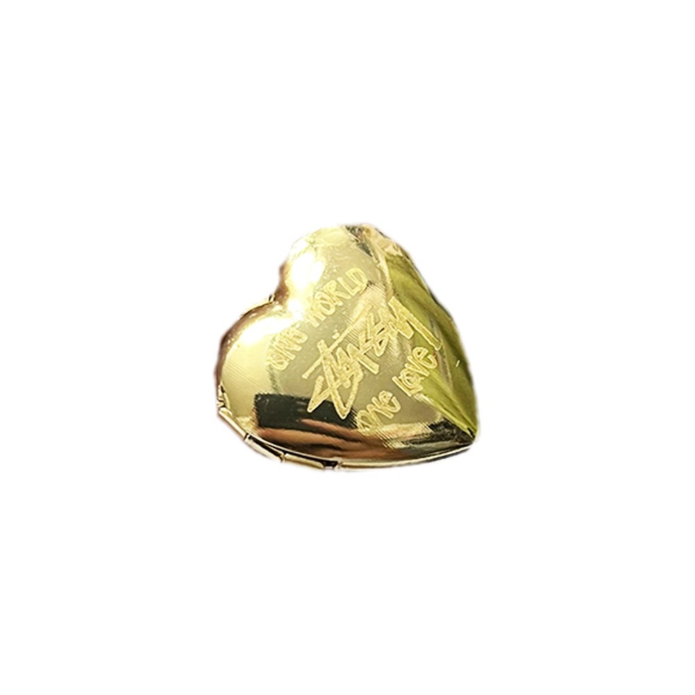 Stussy "One World One Love" Double Heart Locket Keychain Gold 1399016-GLD