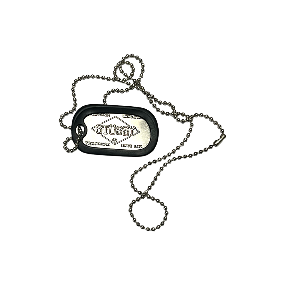 Stussy Dog Tag "Since 1980" Silver Ball Chain Necklace Silver / Black 1199014-SLV