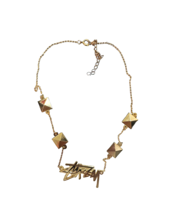 Stussy Pyramid Chain Necklace Script Logo Gold 1199016-GLD