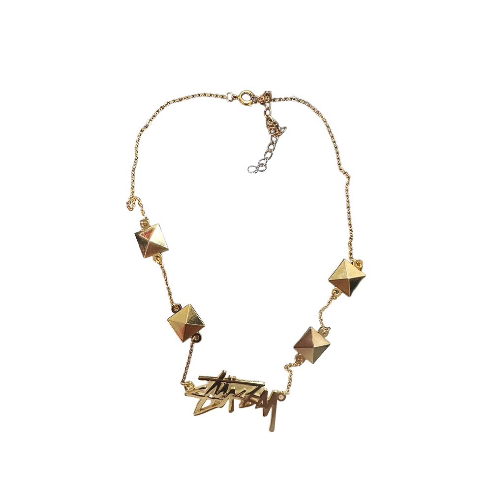 Stussy Pyramid Chain Necklace Script Logo Gold 1199016-GLD