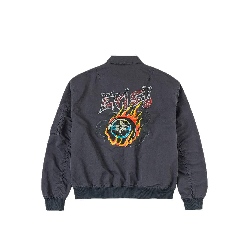 Evisu Metal Studs Logo Relax Fit Bomber Jacket Grey 2ESHTM6JK1017RXSN