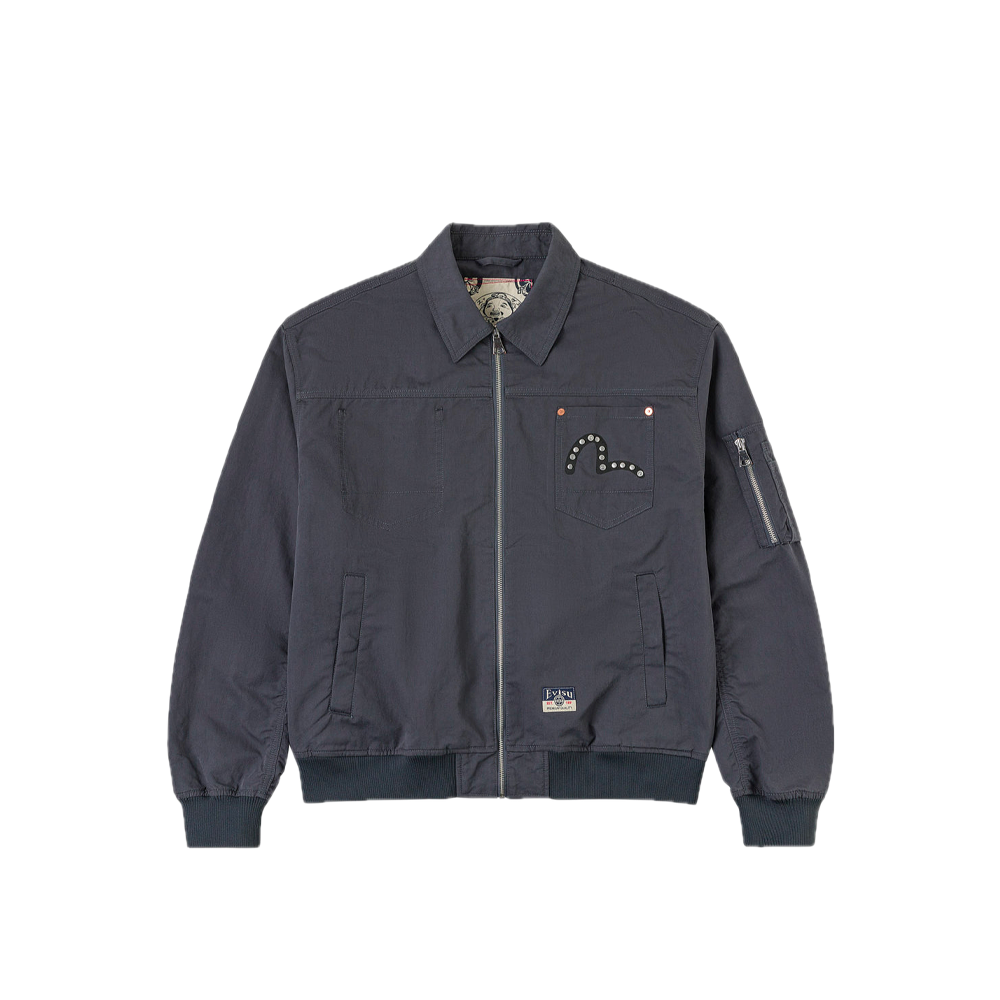 Evisu Metal Studs Logo Relax Fit Bomber Jacket Grey 2ESHTM6JK1017RXSN