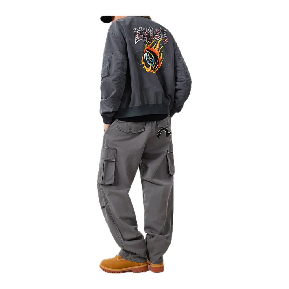 Evisu Metal Studs Logo Relax Fit Bomber Jacket Grey 2ESHTM6JK1017RXSN