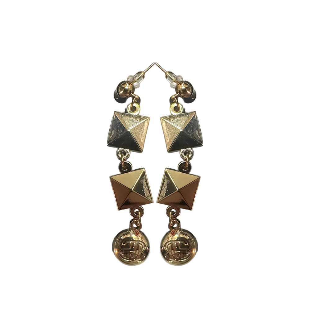 Stussy Double Pyramid Drop Earrings SS Logo Medallion Gold 1599011-GLD