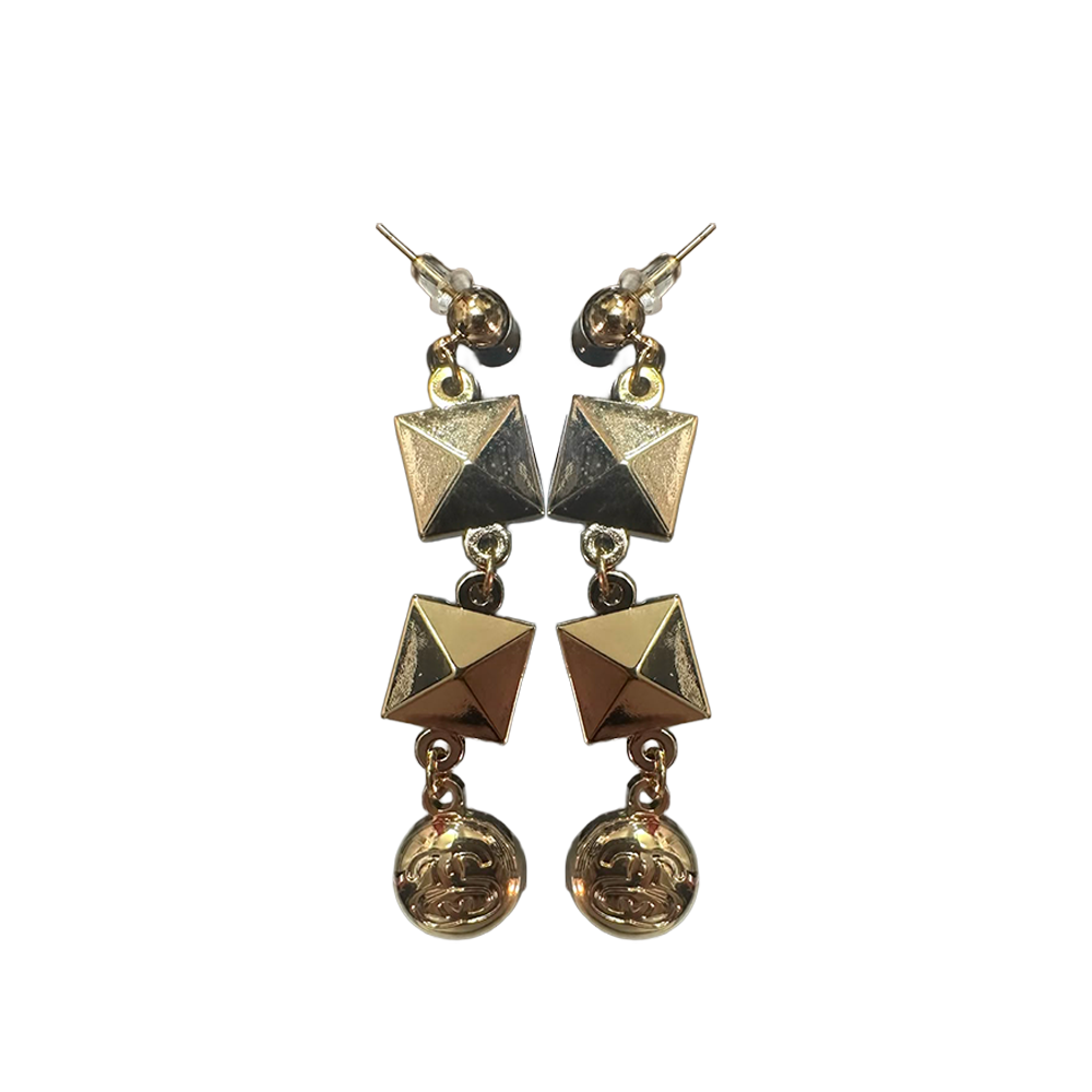 Stussy Double Pyramid Drop Earrings SS Logo Medallion Gold 1599011-GLD