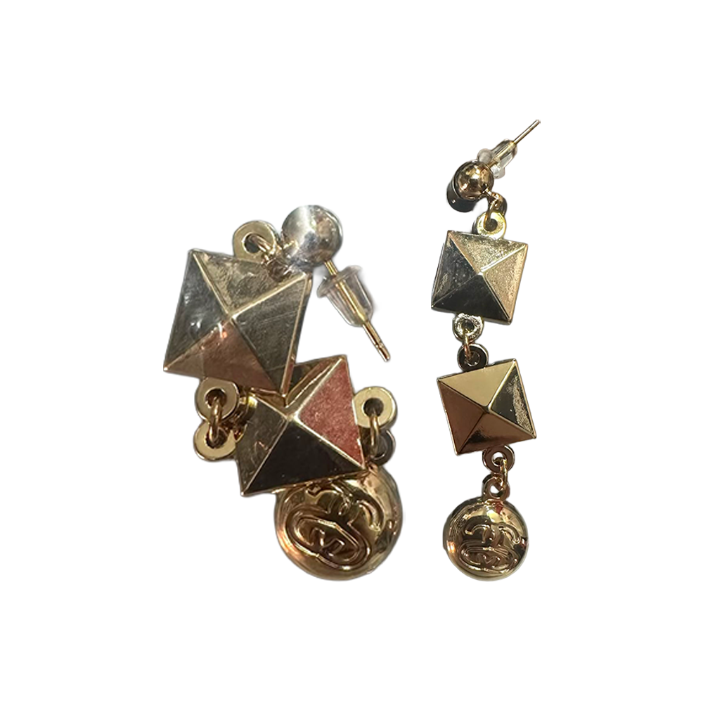 Stussy Double Pyramid Drop Earrings SS Logo Medallion Gold 1599011-GLD