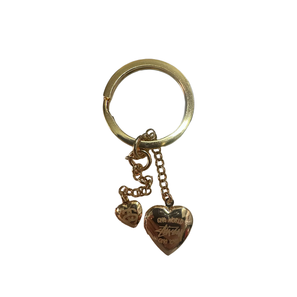 Stussy "One World One Love" Double Heart Locket Keychain Gold 1399016-GLD