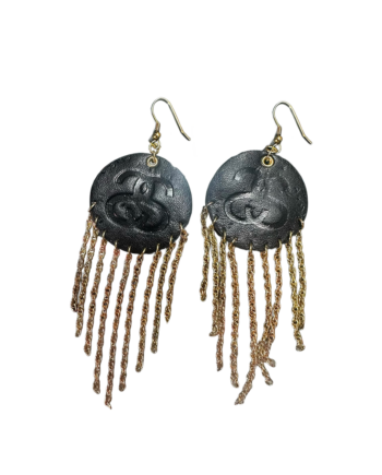 Stussy SS Logo Leather Disc Chain Fringe Earrings Black / Gold 1599012-BLK
