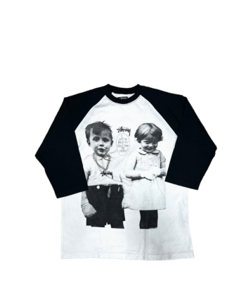 Stussy Little Crew 3/4 Sleeve Tee White / Black 114480_BLK