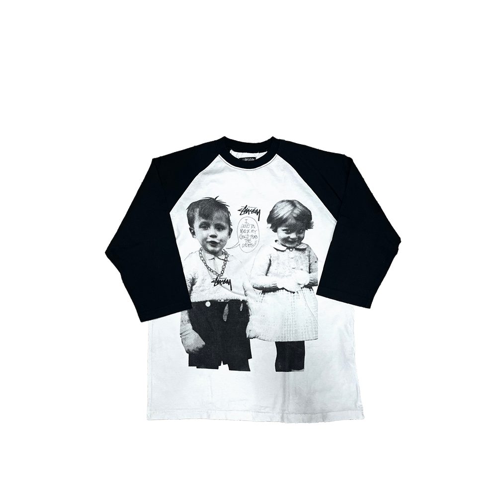Stussy Little Crew 3/4 Sleeve Tee White / Black 114480_BLK