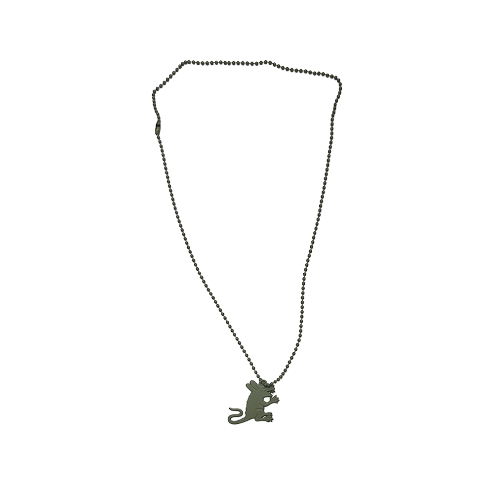 Stussy Rat Pendant Silver Ball Chain Necklace Silver Green 1199013-SLG