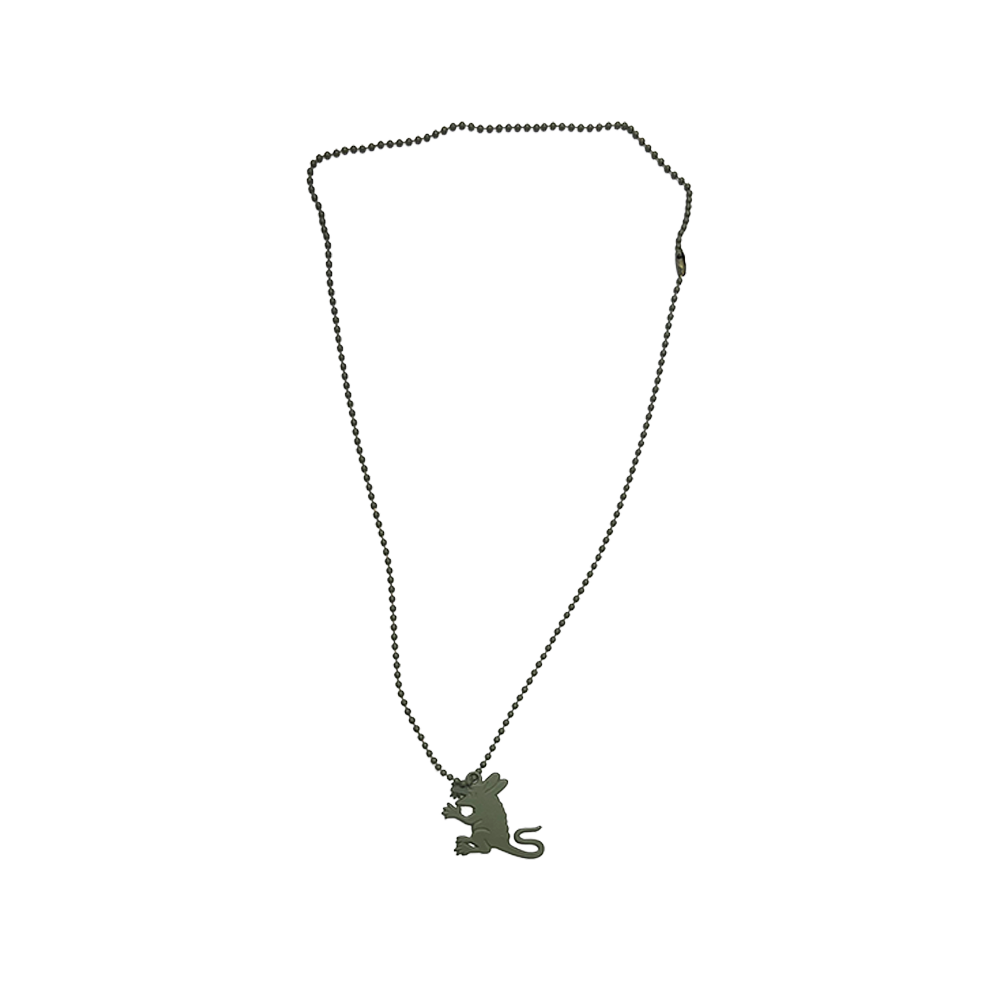 Stussy Rat Pendant Silver Ball Chain Necklace Silver Green 1199013-SLG
