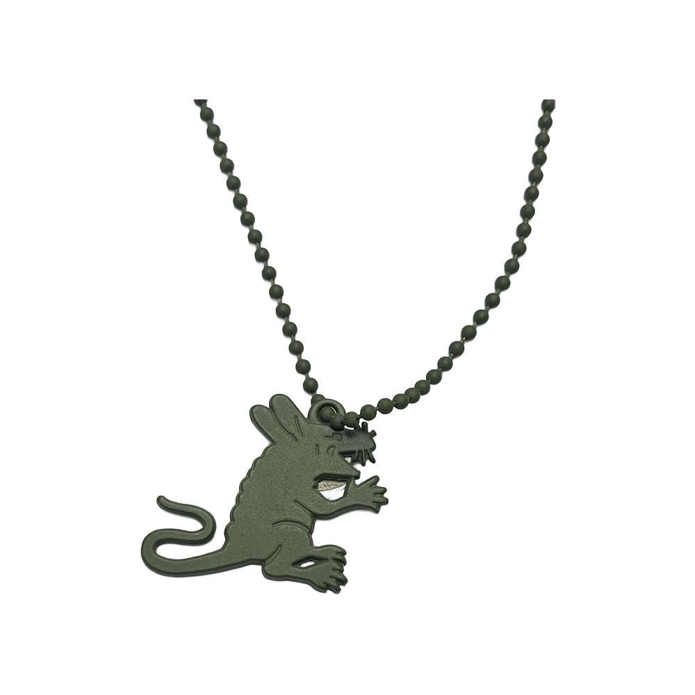 Stussy Rat Pendant Silver Ball Chain Necklace Silver Green 1199013-SLG