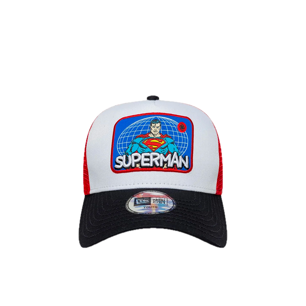 New Era Youth Superman DC Patch White 9FORTY A-Frame Trucker Adjustable Cap 60915874