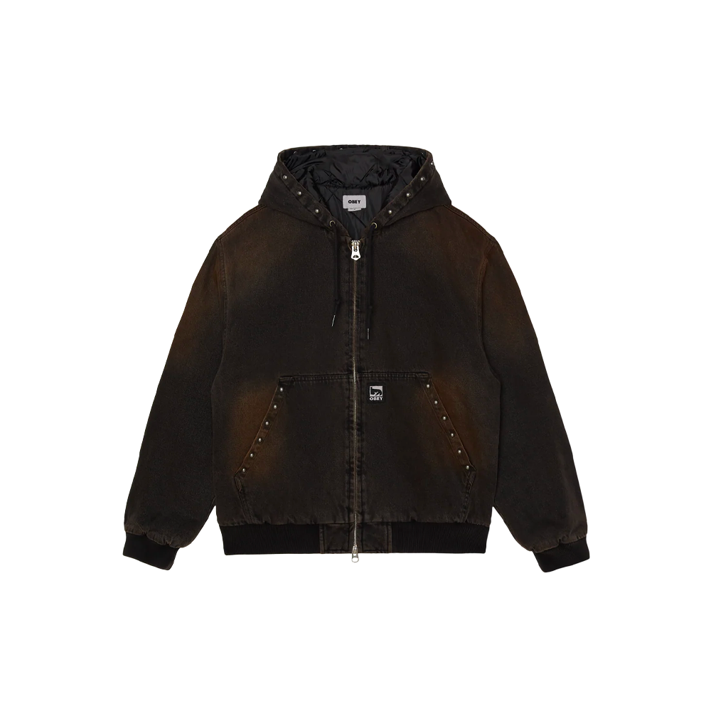 Obey Studded Zip Up Jacket Black Rust Wash 121800633_BRW