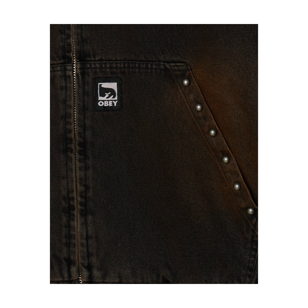 Obey Studded Zip Up Jacket Black Rust Wash 121800633_BRW - Image 3