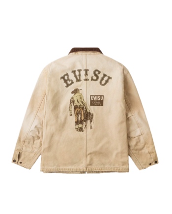 Evisu Seagull Multi-Pocket Loose Fit Vintage Canvas Coverall Jacket Beige 2EAEJM6JK6022LFCT