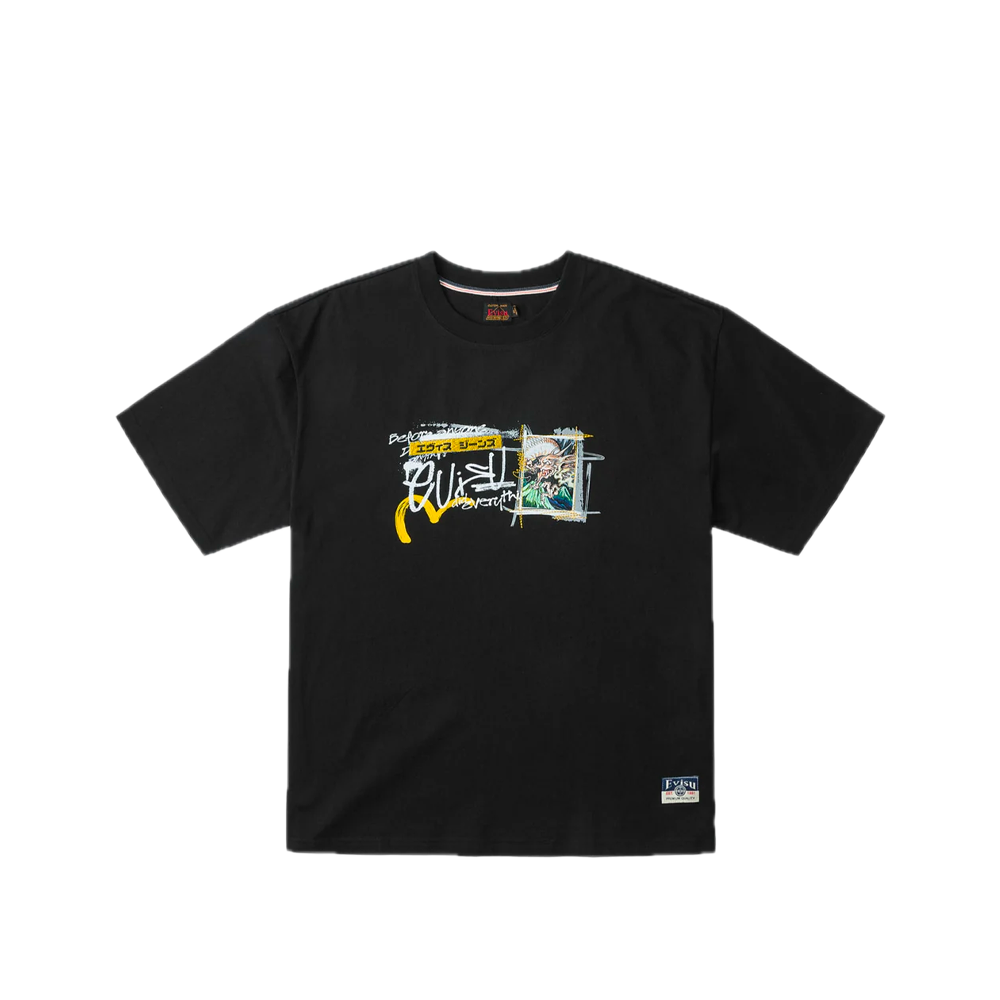 Evisu Handwriting Flying Dragon Embroidered Border T-Shirt Black 2EAHTM6TS1117RXCT