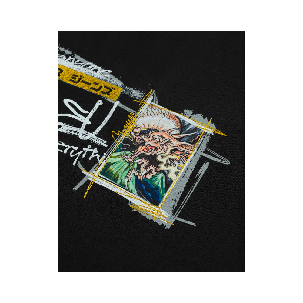 Evisu Handwriting Flying Dragon Embroidered Border T-Shirt Black 2EAHTM6TS1117RXCT - Image 3