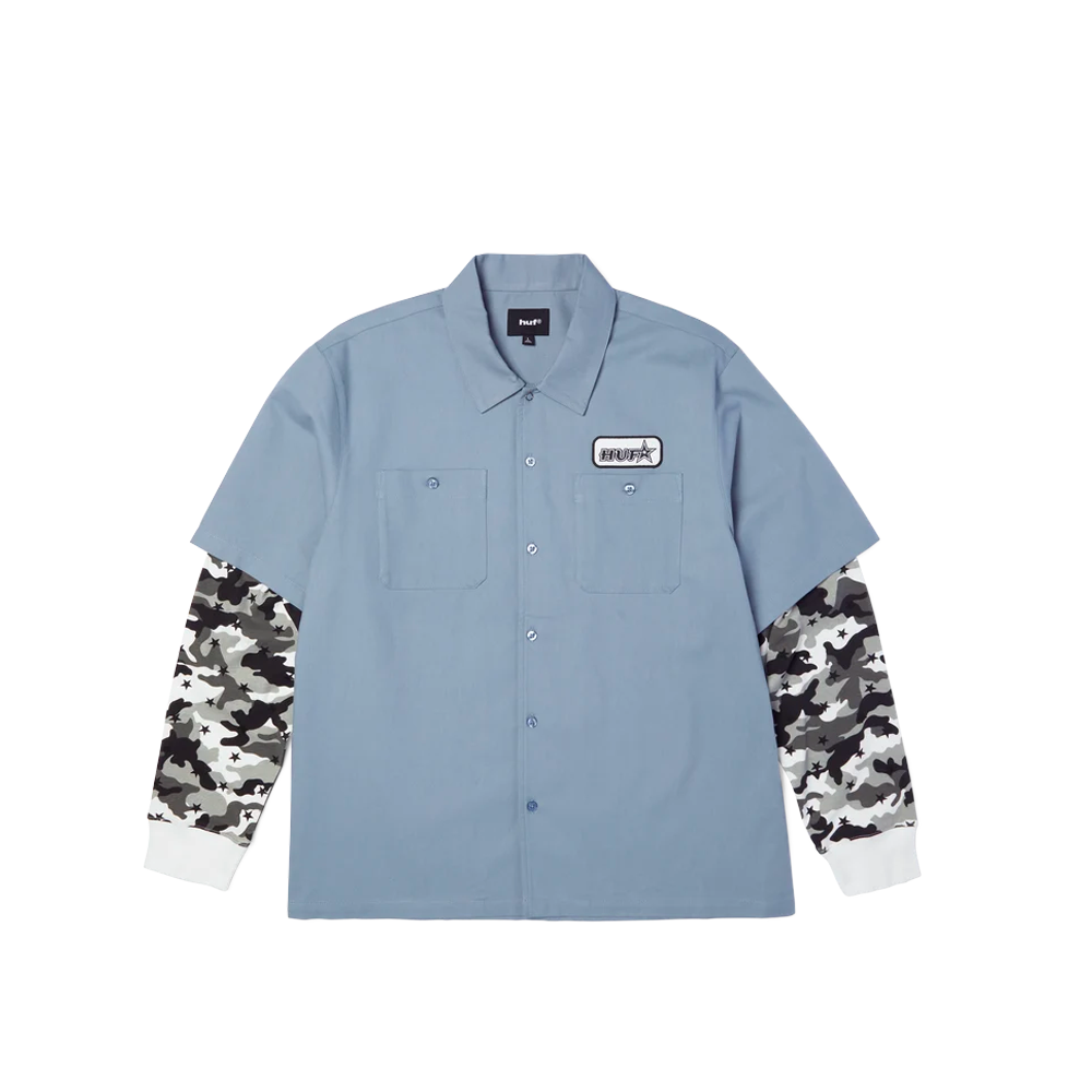HUF Shadows Long Sleeve Work Shirt Light Blue BU00288_LBL